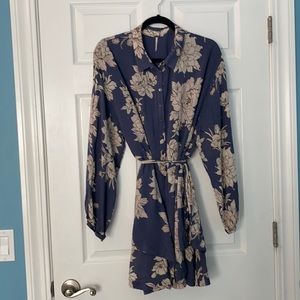 Free People Sz Lg Floral Blue Dress